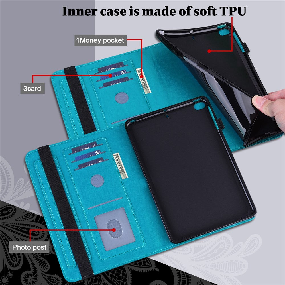 For Lenovo Tab M10 (Gen 3) TB-328FU / TB-328XU Flower Imprinting Tablet Stand Wallet Case PU Leather Shockproof Cover with Elastic Band - Blue