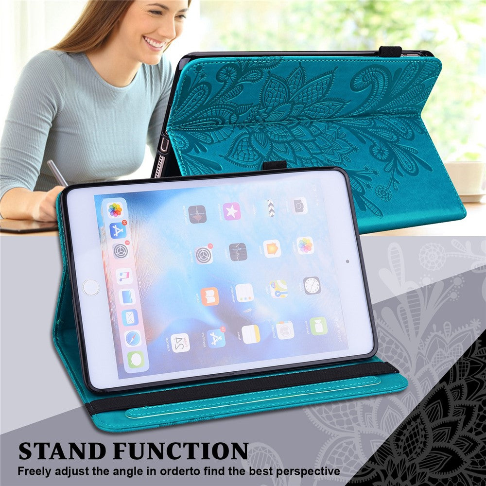 For Lenovo Tab M10 (Gen 3) TB-328FU / TB-328XU Flower Imprinting Tablet Stand Wallet Case PU Leather Shockproof Cover with Elastic Band - Blue