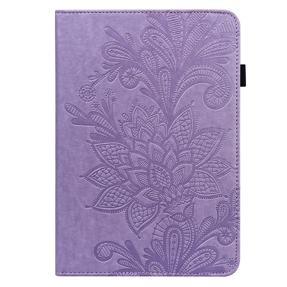 For Lenovo Tab M10 (Gen 3) TB-328FU / TB-328XU Flower Imprinting Tablet Stand Wallet Case PU Leather Shockproof Cover with Elastic Band - Purple