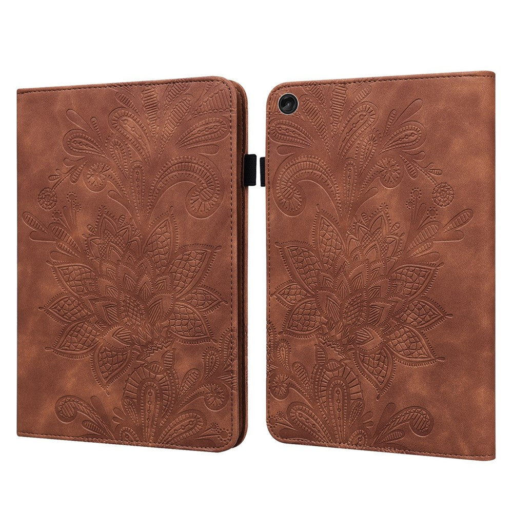 For Lenovo Tab M10 (Gen 3) TB-328FU / TB-328XU Flower Imprinting Tablet Stand Wallet Case PU Leather Shockproof Cover with Elastic Band - Brown