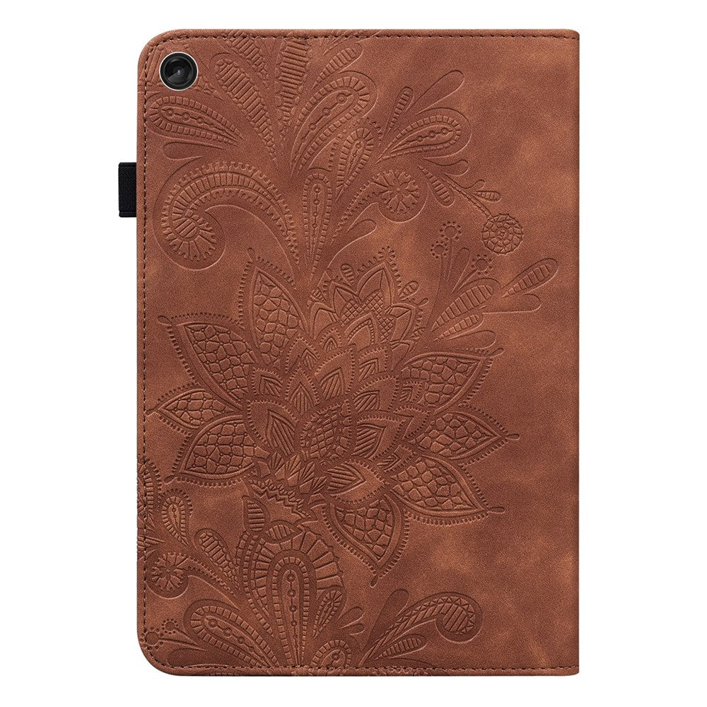 For Lenovo Tab M10 (Gen 3) TB-328FU / TB-328XU Flower Imprinting Tablet Stand Wallet Case PU Leather Shockproof Cover with Elastic Band - Brown