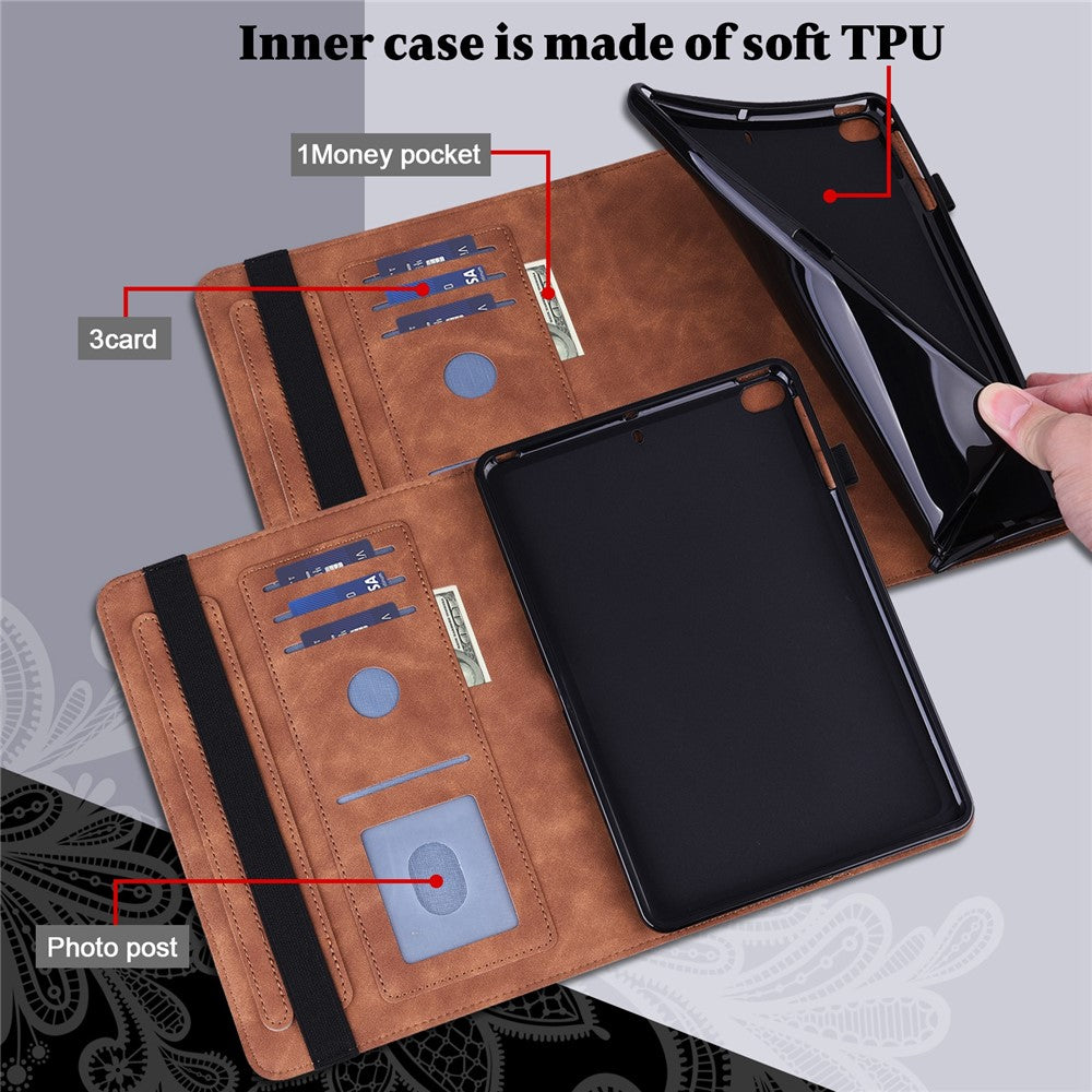 For Lenovo Tab M10 (Gen 3) TB-328FU / TB-328XU Flower Imprinting Tablet Stand Wallet Case PU Leather Shockproof Cover with Elastic Band - Brown