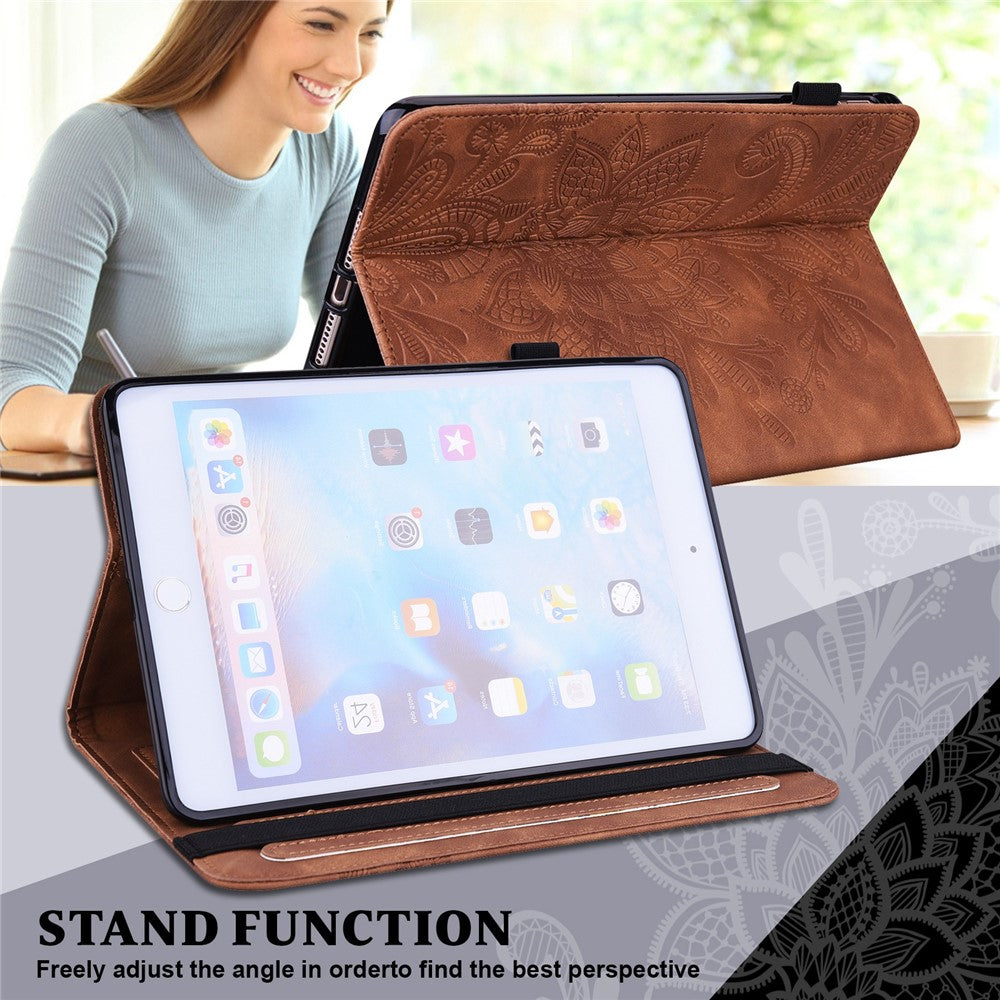 For Lenovo Tab M10 (Gen 3) TB-328FU / TB-328XU Flower Imprinting Tablet Stand Wallet Case PU Leather Shockproof Cover with Elastic Band - Brown