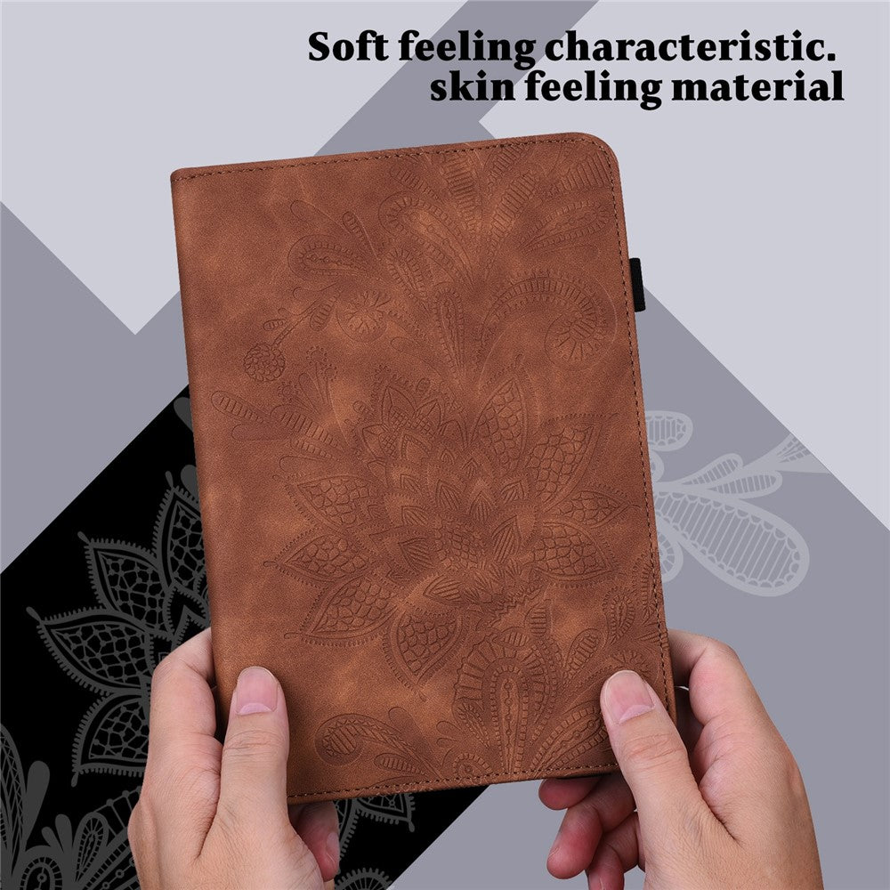 For Lenovo Tab M10 (Gen 3) TB-328FU / TB-328XU Flower Imprinting Tablet Stand Wallet Case PU Leather Shockproof Cover with Elastic Band - Brown