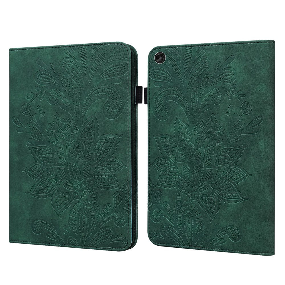 For Lenovo Tab M10 (Gen 3) TB-328FU / TB-328XU Flower Imprinting Tablet Stand Wallet Case PU Leather Shockproof Cover with Elastic Band - Green