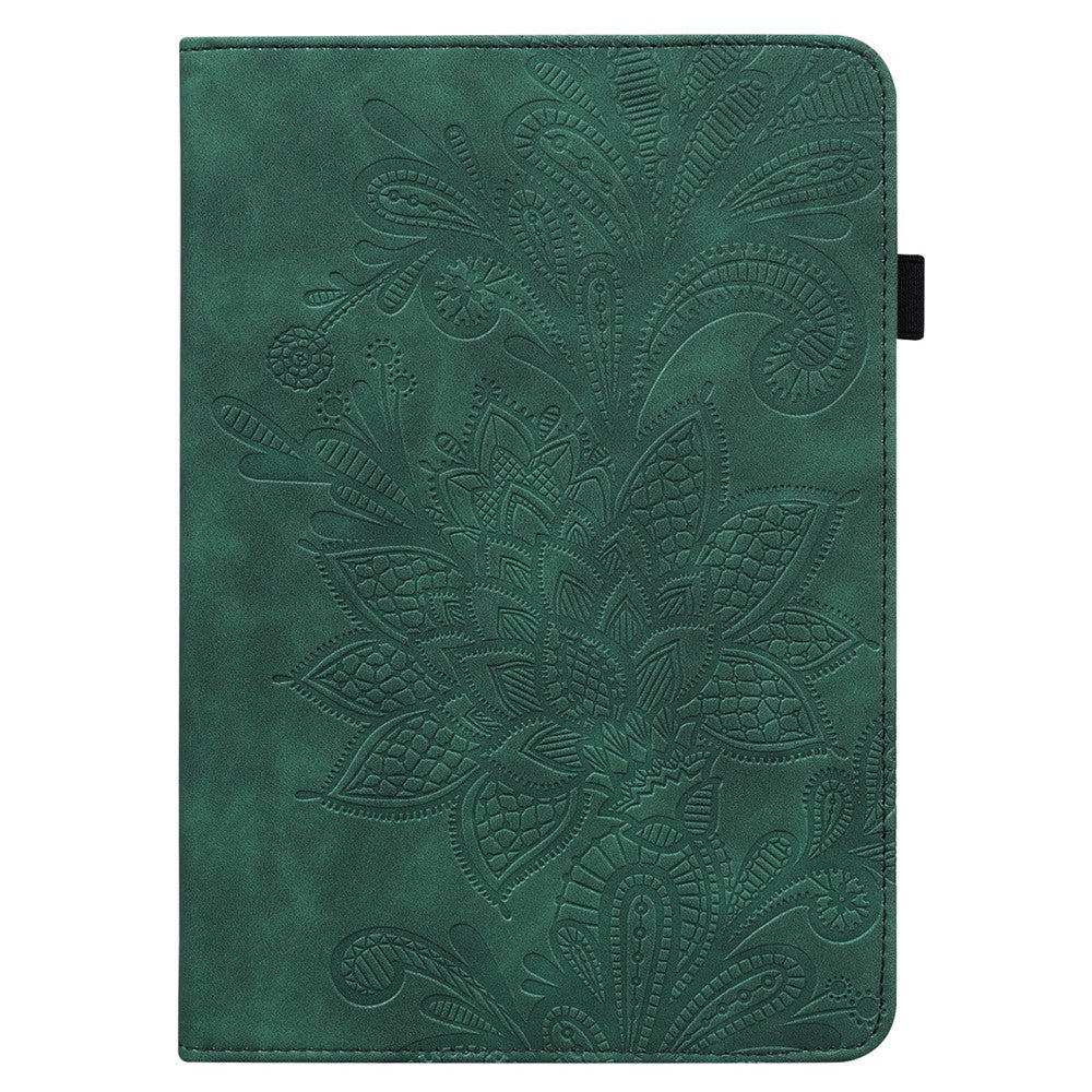 For Lenovo Tab M10 (Gen 3) TB-328FU / TB-328XU Flower Imprinting Tablet Stand Wallet Case PU Leather Shockproof Cover with Elastic Band - Green