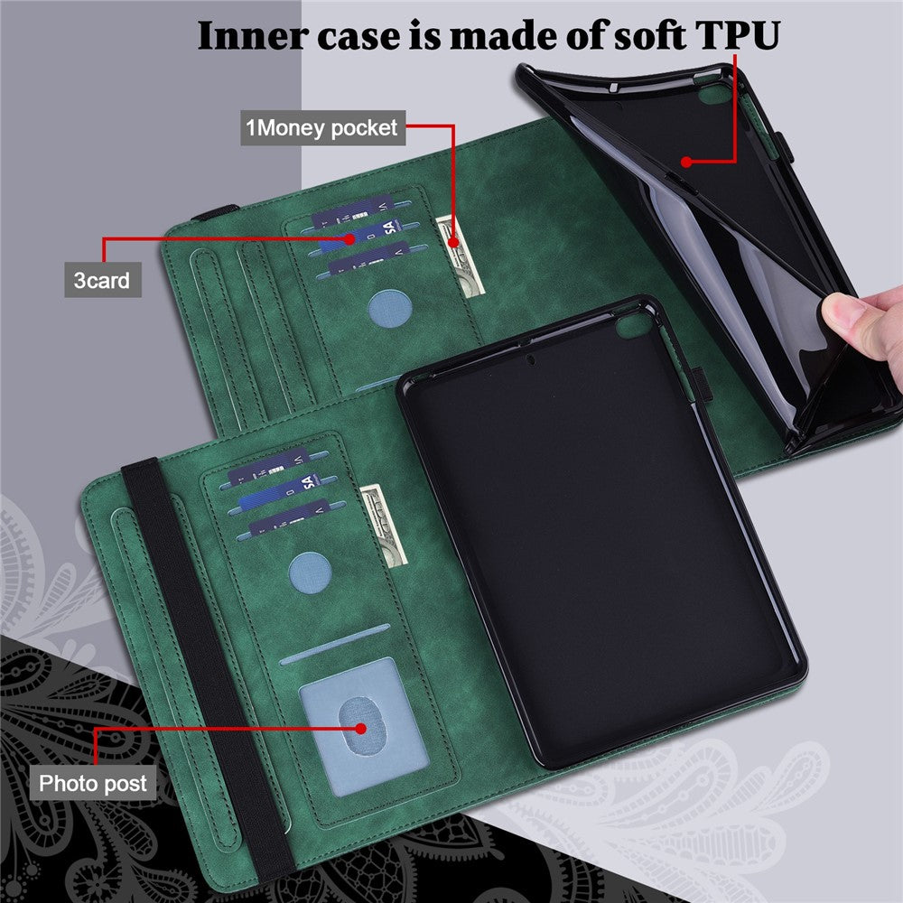 For Lenovo Tab M10 (Gen 3) TB-328FU / TB-328XU Flower Imprinting Tablet Stand Wallet Case PU Leather Shockproof Cover with Elastic Band - Green