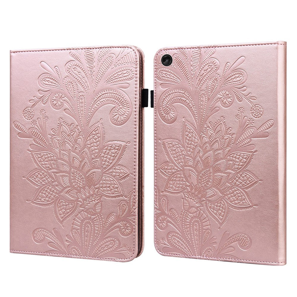 For Lenovo Tab M10 (Gen 3) TB-328FU / TB-328XU Flower Imprinting Tablet Stand Wallet Case PU Leather Shockproof Cover with Elastic Band - Rose Gold
