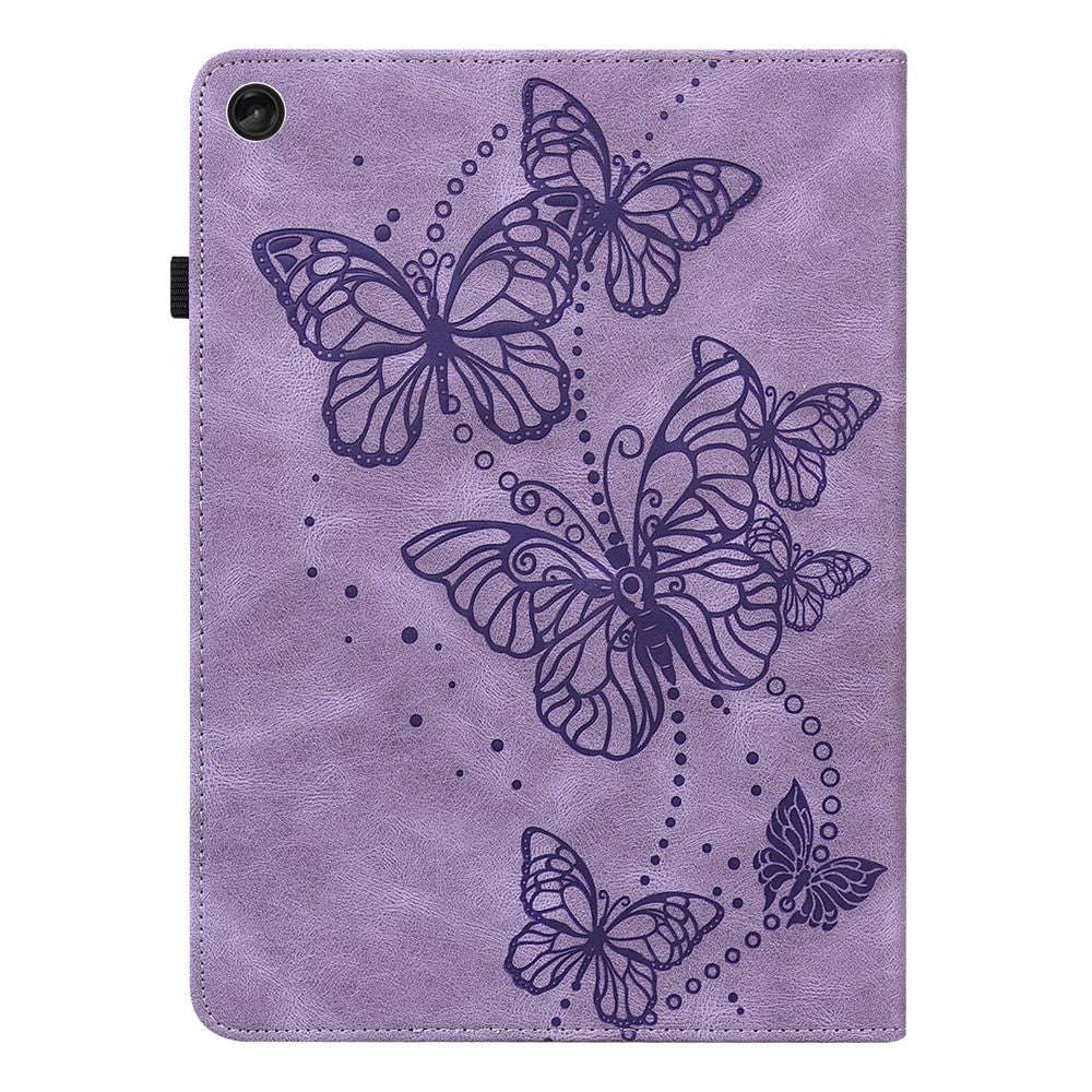 For Lenovo Tab M10 (Gen 3) TB-328FU / TB-328XU PU Leather Drop-proof Tablet Cover Butterfly Imprinted Foldable Stand Card Holder Shell with Elastic Band - Purple