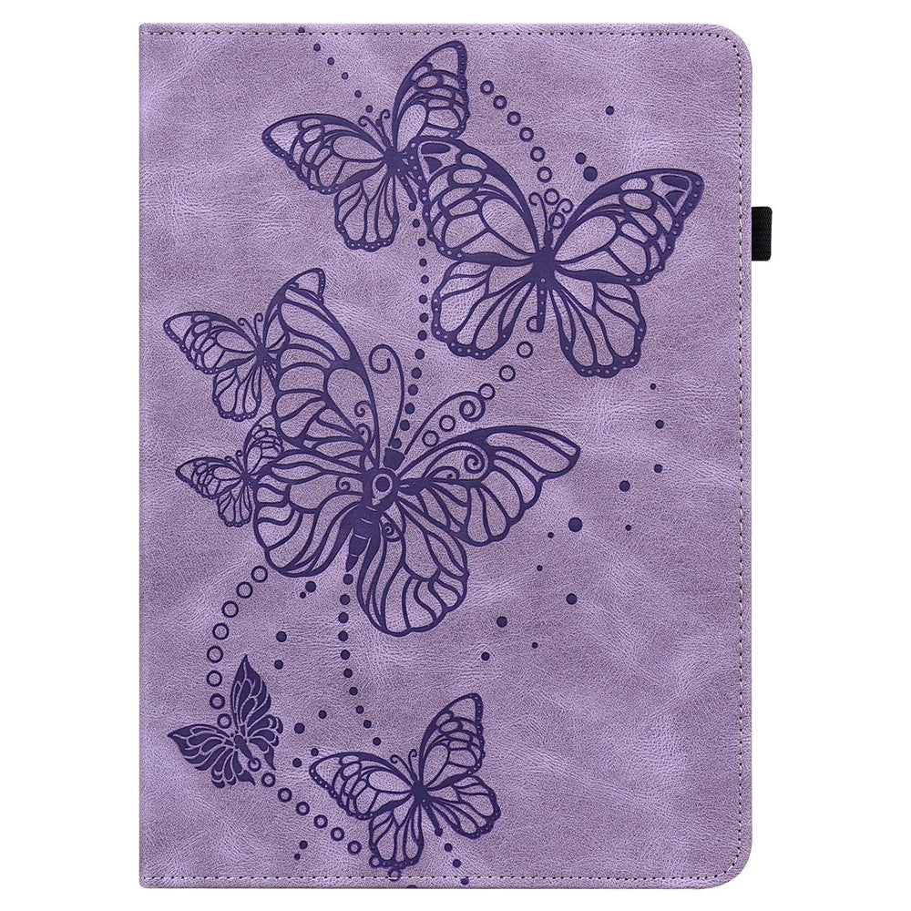 For Lenovo Tab M10 (Gen 3) TB-328FU / TB-328XU PU Leather Drop-proof Tablet Cover Butterfly Imprinted Foldable Stand Card Holder Shell with Elastic Band - Purple