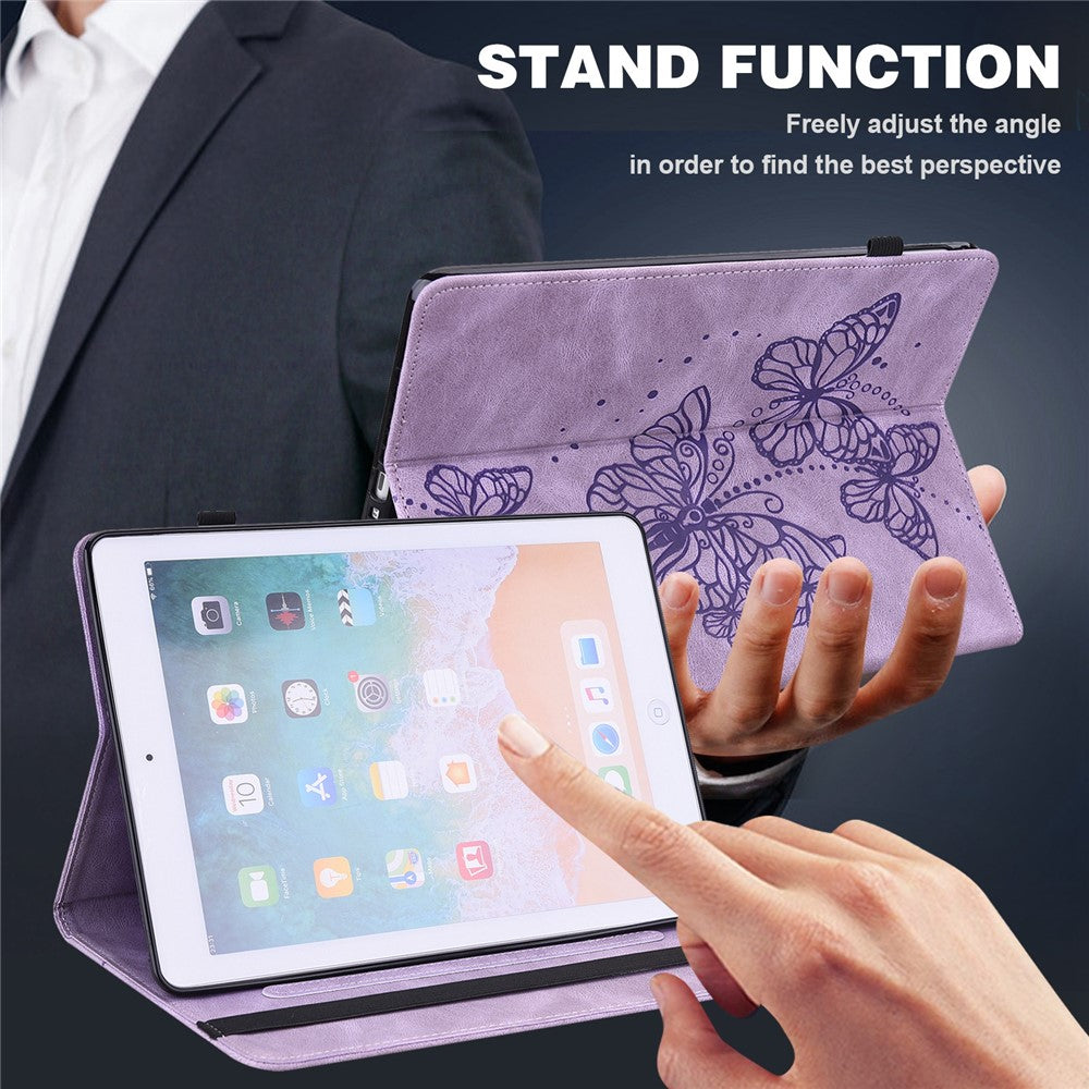 For Lenovo Tab M10 (Gen 3) TB-328FU / TB-328XU PU Leather Drop-proof Tablet Cover Butterfly Imprinted Foldable Stand Card Holder Shell with Elastic Band - Purple