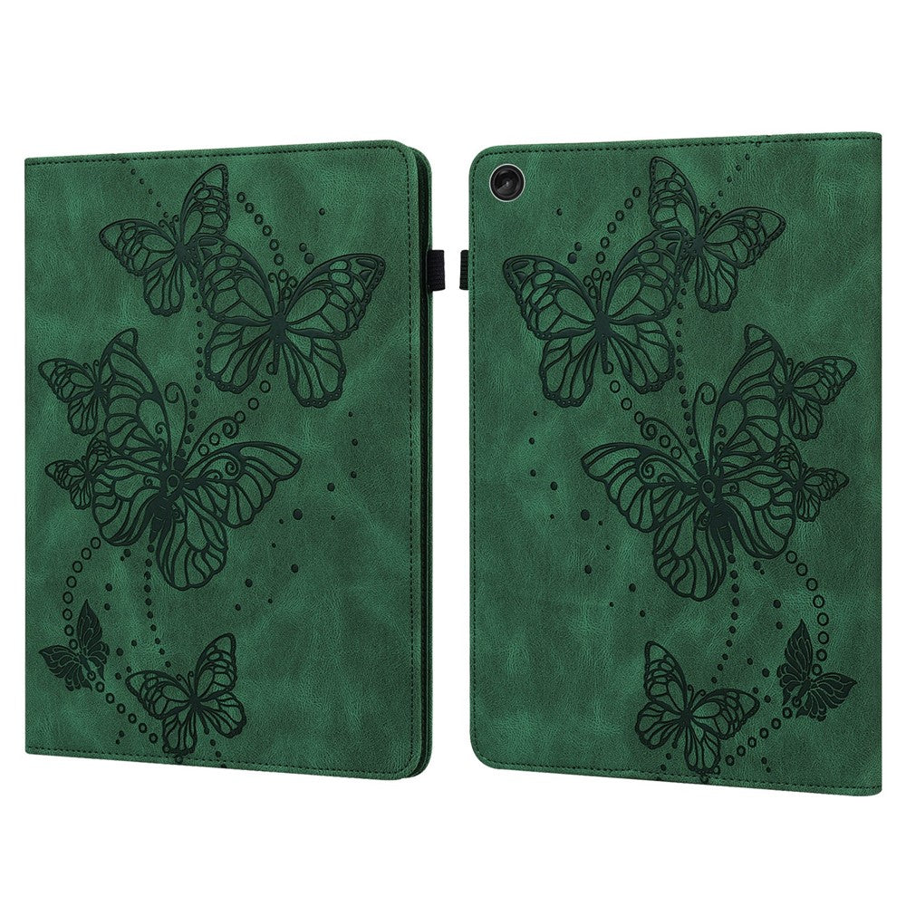 For Lenovo Tab M10 (Gen 3) TB-328FU / TB-328XU PU Leather Drop-proof Tablet Cover Butterfly Imprinted Foldable Stand Card Holder Shell with Elastic Band - Green