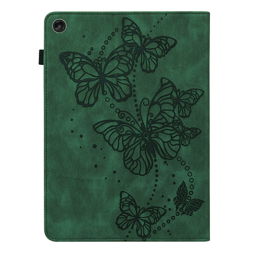 For Lenovo Tab M10 (Gen 3) TB-328FU / TB-328XU PU Leather Drop-proof Tablet Cover Butterfly Imprinted Foldable Stand Card Holder Shell with Elastic Band - Green