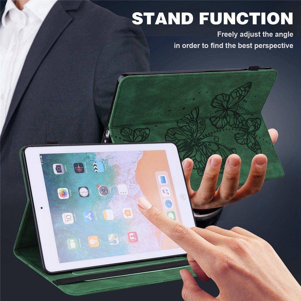 For Lenovo Tab M10 (Gen 3) TB-328FU / TB-328XU PU Leather Drop-proof Tablet Cover Butterfly Imprinted Foldable Stand Card Holder Shell with Elastic Band - Green