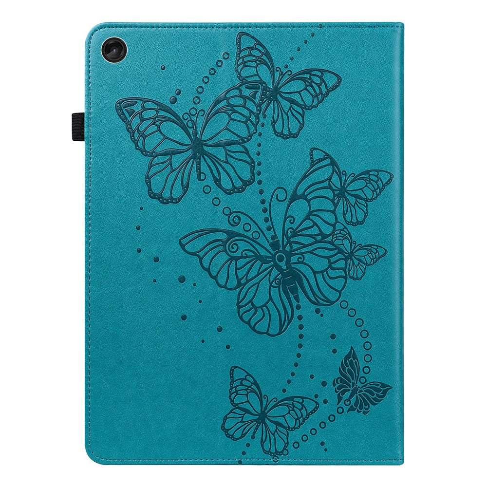 For Lenovo Tab M10 (Gen 3) TB-328FU / TB-328XU PU Leather Drop-proof Tablet Cover Butterfly Imprinted Foldable Stand Card Holder Shell with Elastic Band - Blue