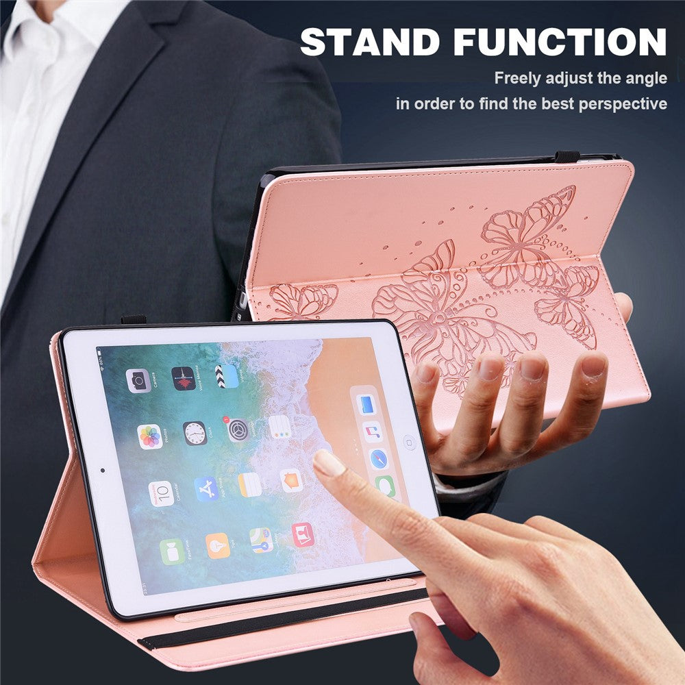For Lenovo Tab M10 (Gen 3) TB-328FU / TB-328XU PU Leather Drop-proof Tablet Cover Butterfly Imprinted Foldable Stand Card Holder Shell with Elastic Band - Rose Gold