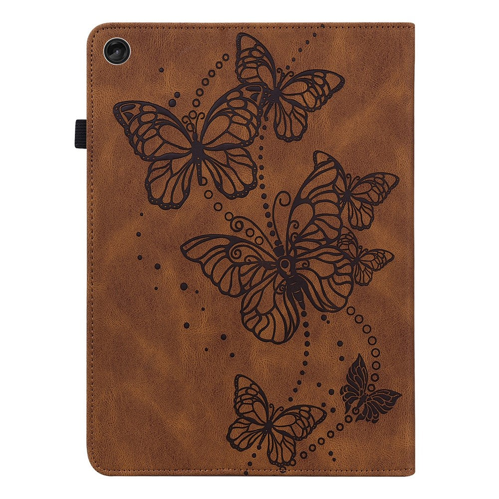 For Lenovo Tab M10 (Gen 3) TB-328FU / TB-328XU PU Leather Drop-proof Tablet Cover Butterfly Imprinted Foldable Stand Card Holder Shell with Elastic Band - Brown