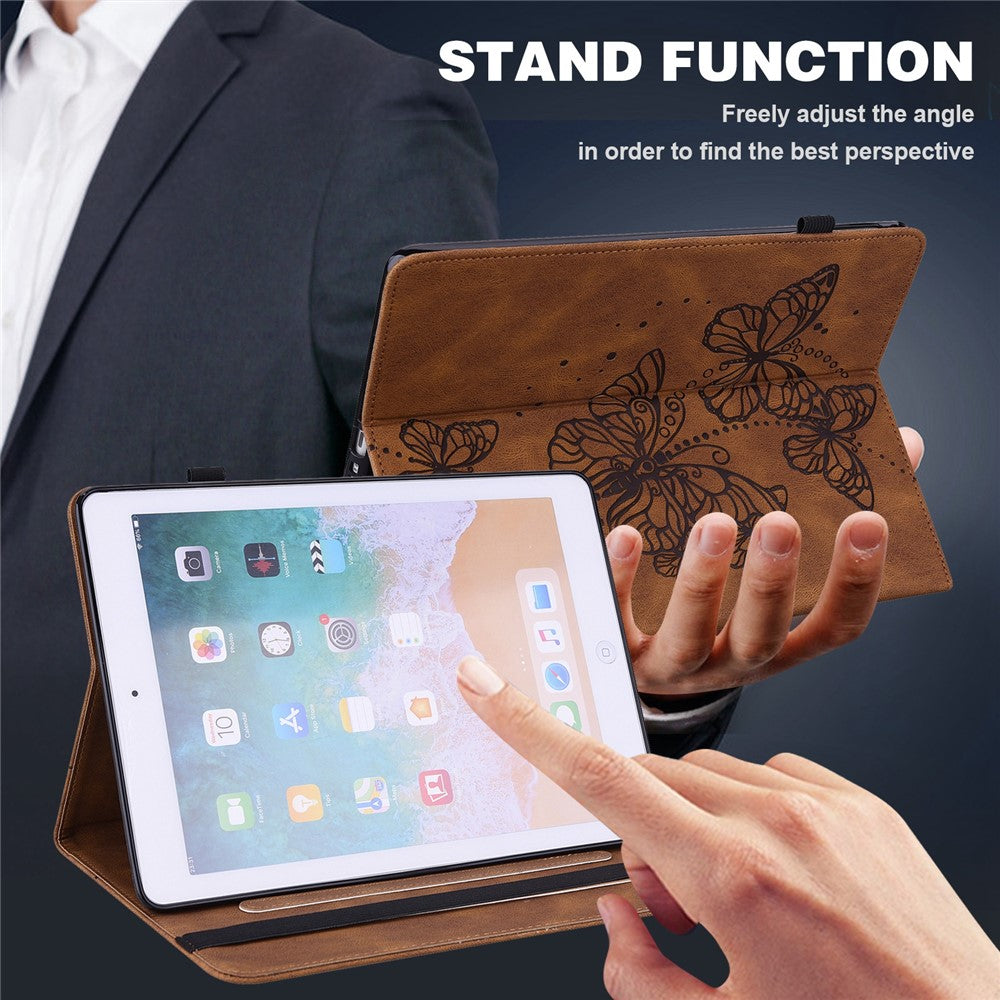 For Lenovo Tab M10 (Gen 3) TB-328FU / TB-328XU PU Leather Drop-proof Tablet Cover Butterfly Imprinted Foldable Stand Card Holder Shell with Elastic Band - Brown