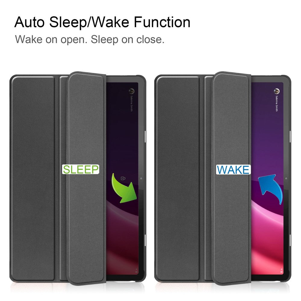 For Lenovo Tab P11 Gen 2 PU Leather Tri-fold Stand Tablet Shockproof Case Auto Wake / Sleep Full Protection Cover - Black