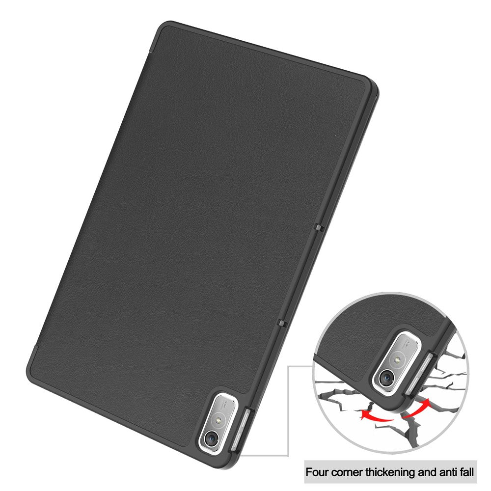 For Lenovo Tab P11 Gen 2 PU Leather Tri-fold Stand Tablet Shockproof Case Auto Wake / Sleep Full Protection Cover - Black