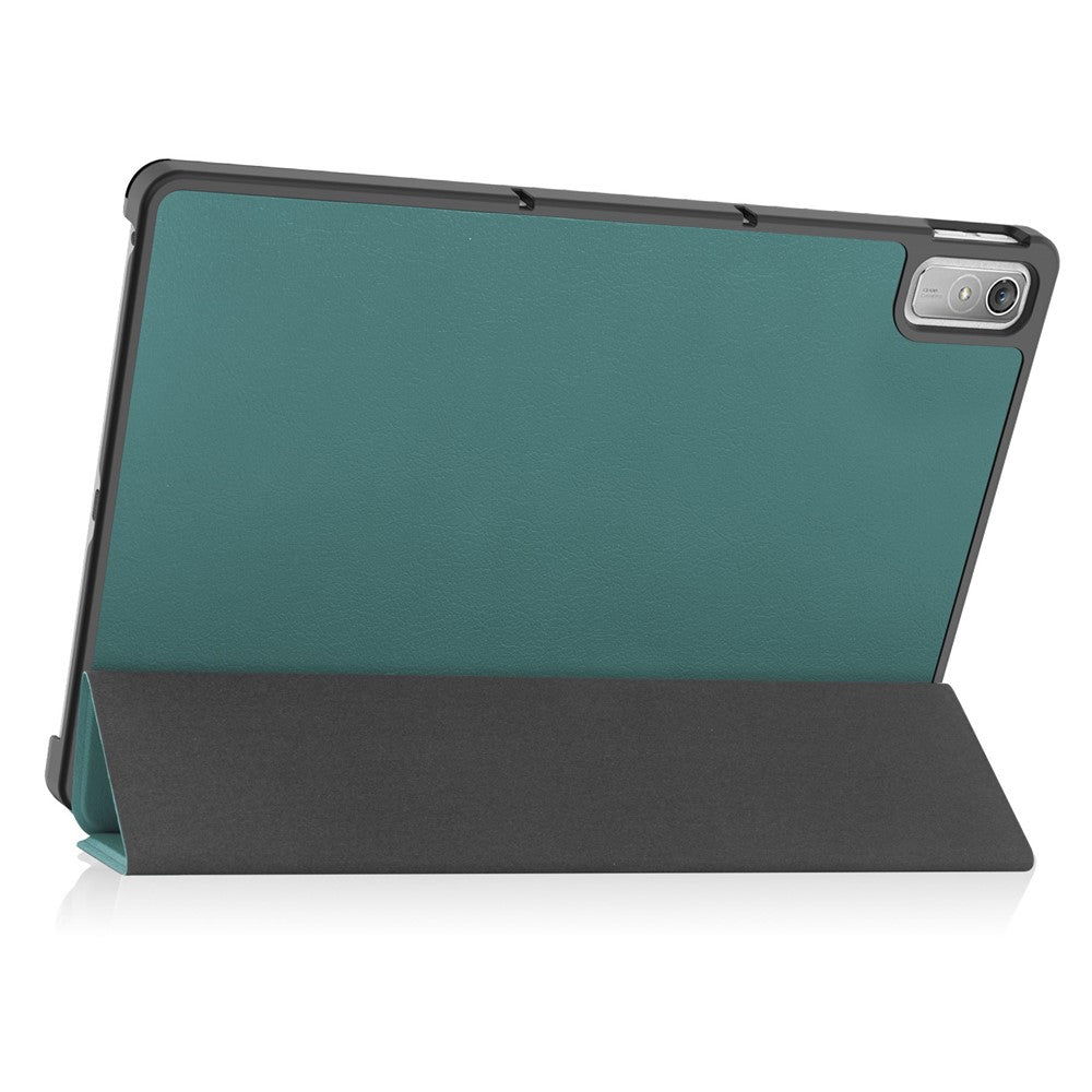 For Lenovo Tab P11 Gen 2 PU Leather Tri-fold Stand Tablet Shockproof Case Auto Wake / Sleep Full Protection Cover - Blackish Green