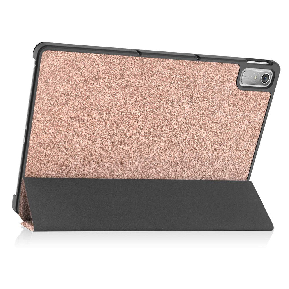 For Lenovo Tab P11 Gen 2 PU Leather Tri-fold Stand Tablet Shockproof Case Auto Wake / Sleep Full Protection Cover - Rose Gold