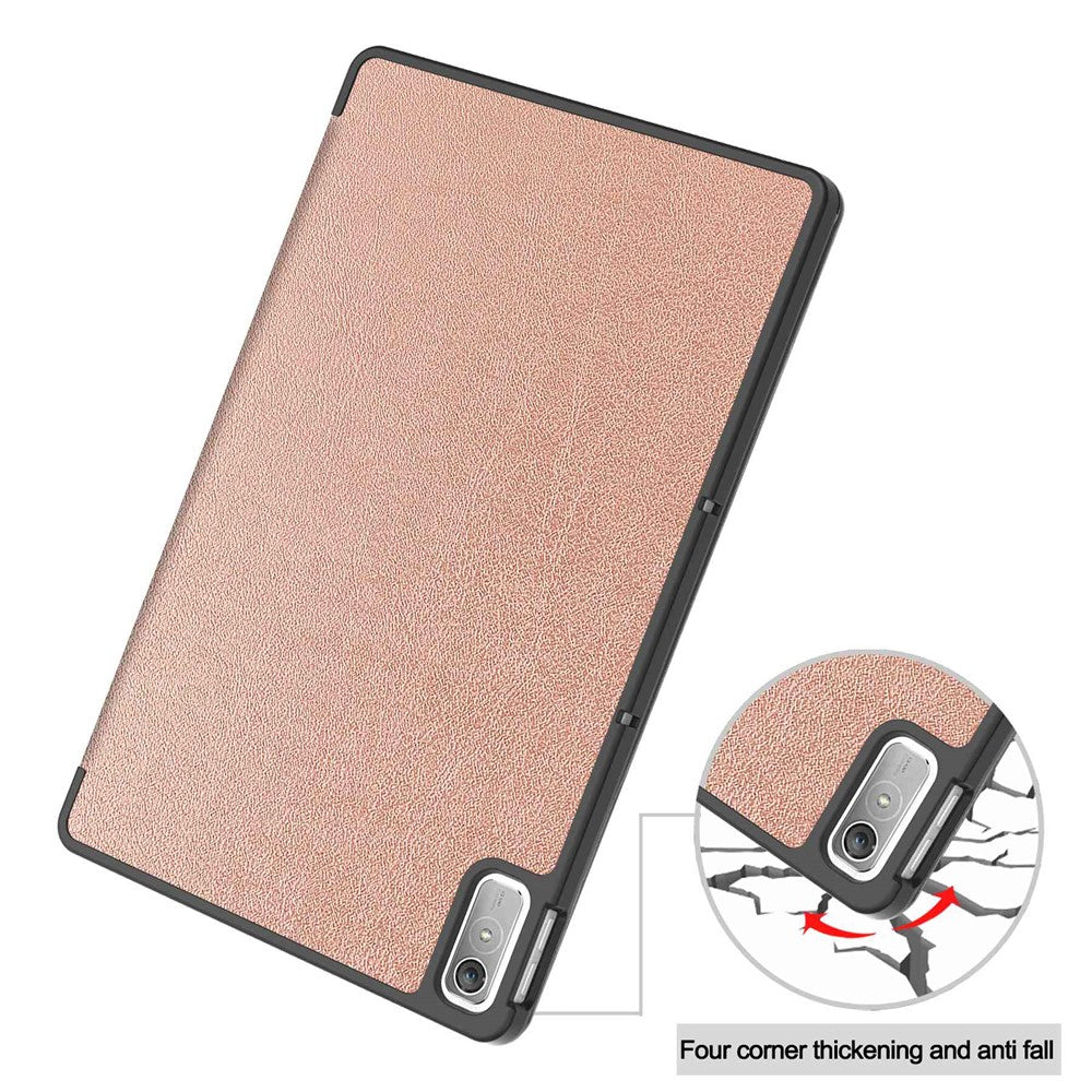 For Lenovo Tab P11 Gen 2 PU Leather Tri-fold Stand Tablet Shockproof Case Auto Wake / Sleep Full Protection Cover - Rose Gold