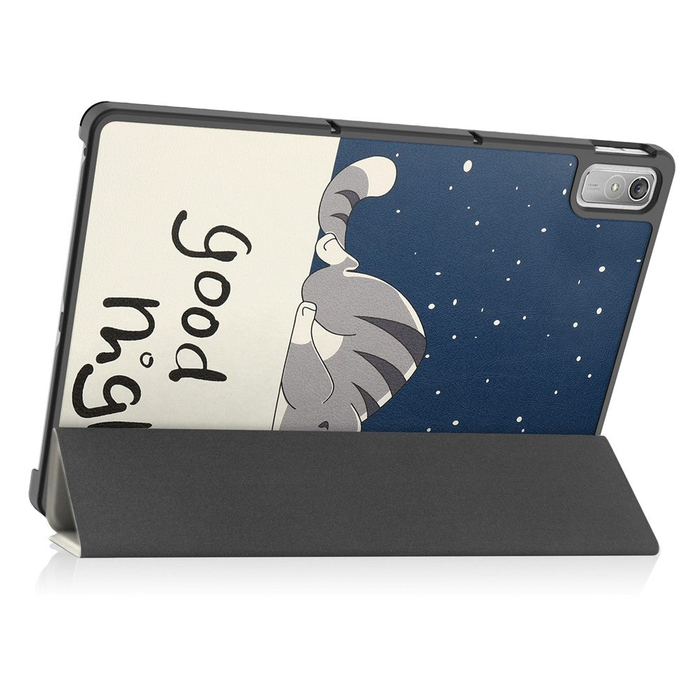 For Lenovo Tab P11 Gen 2 Tri-fold Stand PU Leather Anti-drop Cover Pattern Printing Auto Wake / Sleep Tablet Protective Case - Cat