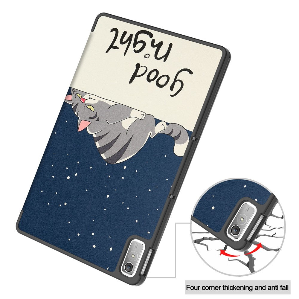 For Lenovo Tab P11 Gen 2 Tri-fold Stand PU Leather Anti-drop Cover Pattern Printing Auto Wake / Sleep Tablet Protective Case - Cat