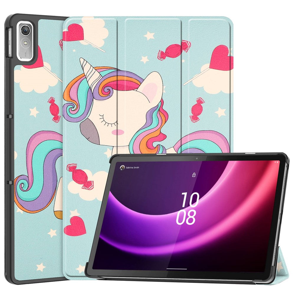 For Lenovo Tab P11 Gen 2 Tri-fold Stand PU Leather Anti-drop Cover Pattern Printing Auto Wake / Sleep Tablet Protective Case - Horse