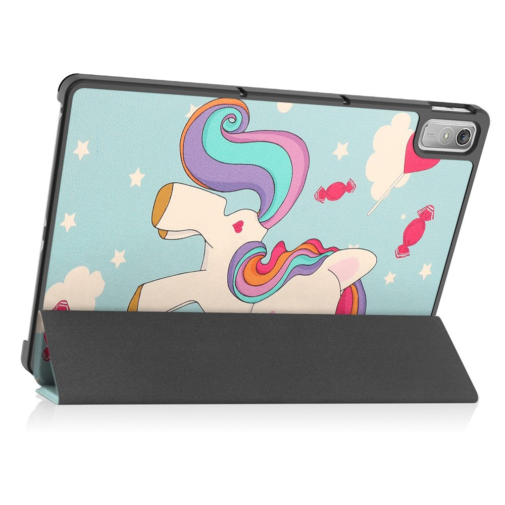For Lenovo Tab P11 Gen 2 Tri-fold Stand PU Leather Anti-drop Cover Pattern Printing Auto Wake / Sleep Tablet Protective Case - Horse