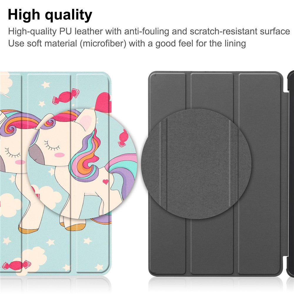 For Lenovo Tab P11 Gen 2 Tri-fold Stand PU Leather Anti-drop Cover Pattern Printing Auto Wake / Sleep Tablet Protective Case - Horse