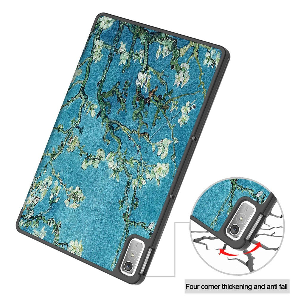 For Lenovo Tab P11 Gen 2 Tri-fold Stand PU Leather Anti-drop Cover Pattern Printing Auto Wake / Sleep Tablet Protective Case - Apricot Blossom