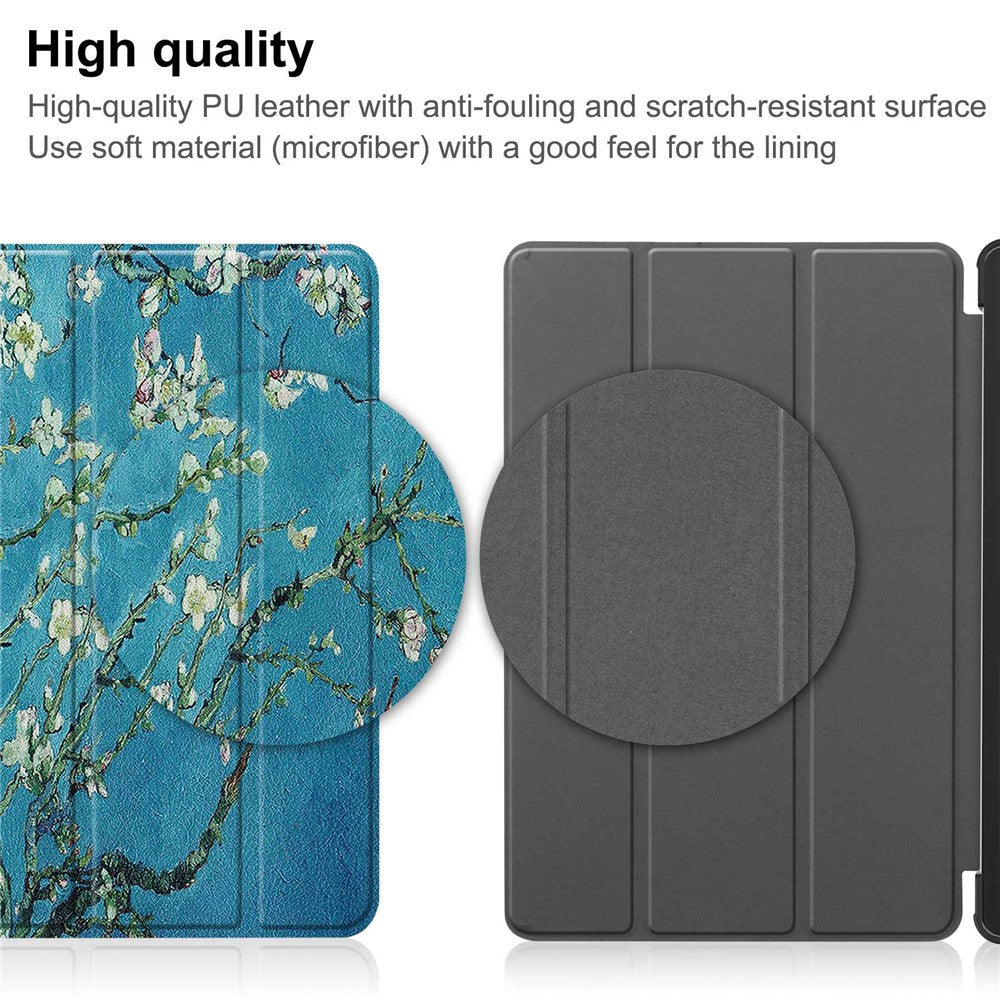 For Lenovo Tab P11 Gen 2 Tri-fold Stand PU Leather Anti-drop Cover Pattern Printing Auto Wake / Sleep Tablet Protective Case - Apricot Blossom