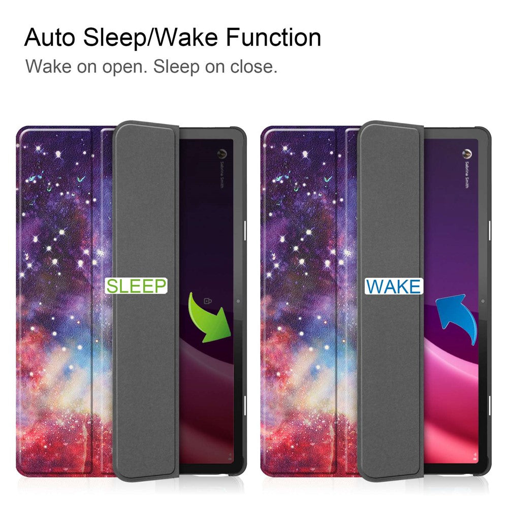 For Lenovo Tab P11 Gen 2 Tri-fold Stand PU Leather Anti-drop Cover Pattern Printing Auto Wake / Sleep Tablet Protective Case - Galaxy