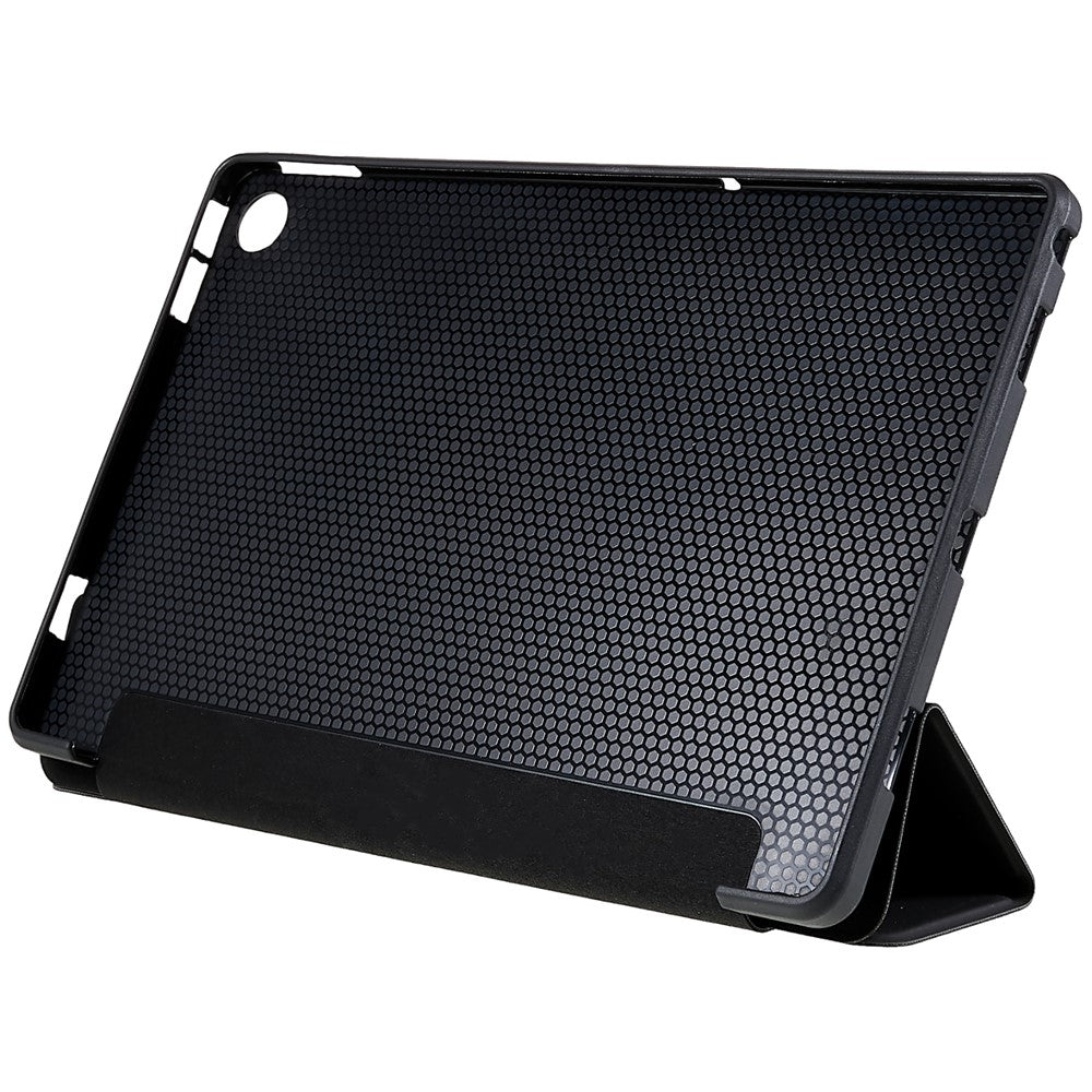 For Lenovo Tab M10 Plus (3rd Gen) / Xiaoxin Pad 2022 10.6 inch Three-fold Stand PU Leather Cover Full Protection Soft Silicone Tablet Case - Black