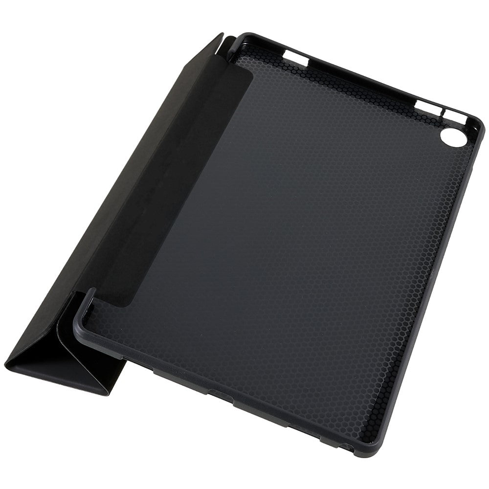 For Lenovo Tab M10 Plus (3rd Gen) / Xiaoxin Pad 2022 10.6 inch Three-fold Stand PU Leather Cover Full Protection Soft Silicone Tablet Case - Black