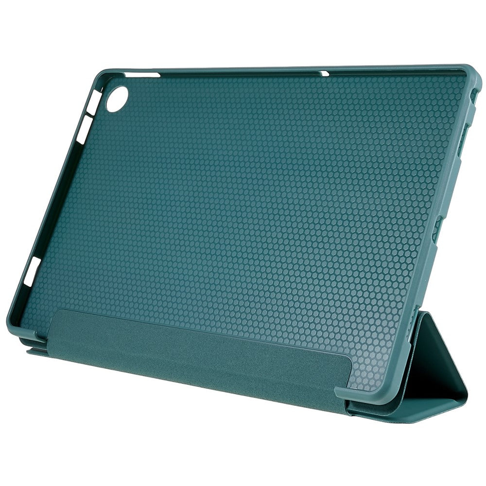 For Lenovo Tab M10 Plus (3rd Gen) / Xiaoxin Pad 2022 10.6 inch Three-fold Stand PU Leather Cover Full Protection Soft Silicone Tablet Case - Blackish Green