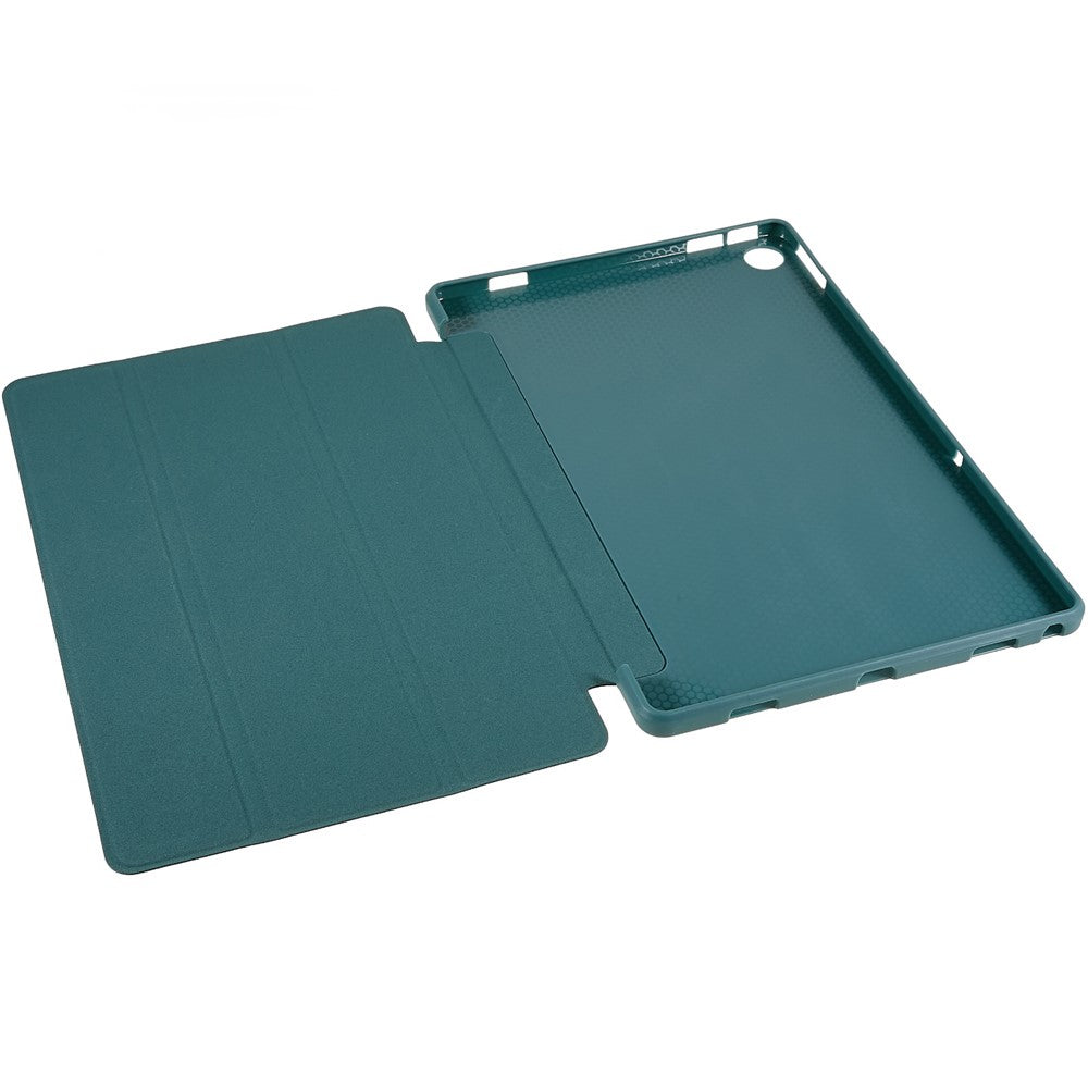 For Lenovo Tab M10 Plus (3rd Gen) / Xiaoxin Pad 2022 10.6 inch Three-fold Stand PU Leather Cover Full Protection Soft Silicone Tablet Case - Blackish Green