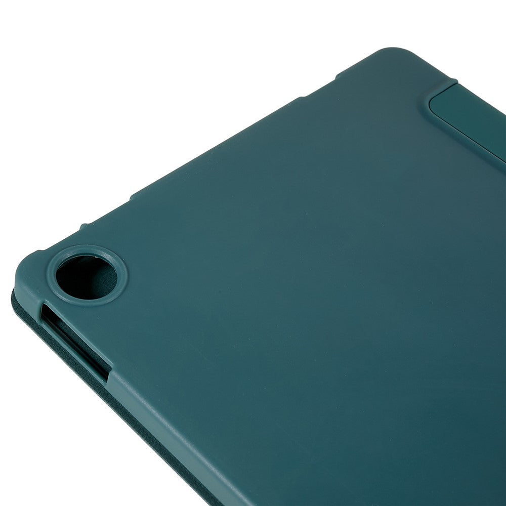 For Lenovo Tab M10 Plus (3rd Gen) / Xiaoxin Pad 2022 10.6 inch Three-fold Stand PU Leather Cover Full Protection Soft Silicone Tablet Case - Blackish Green