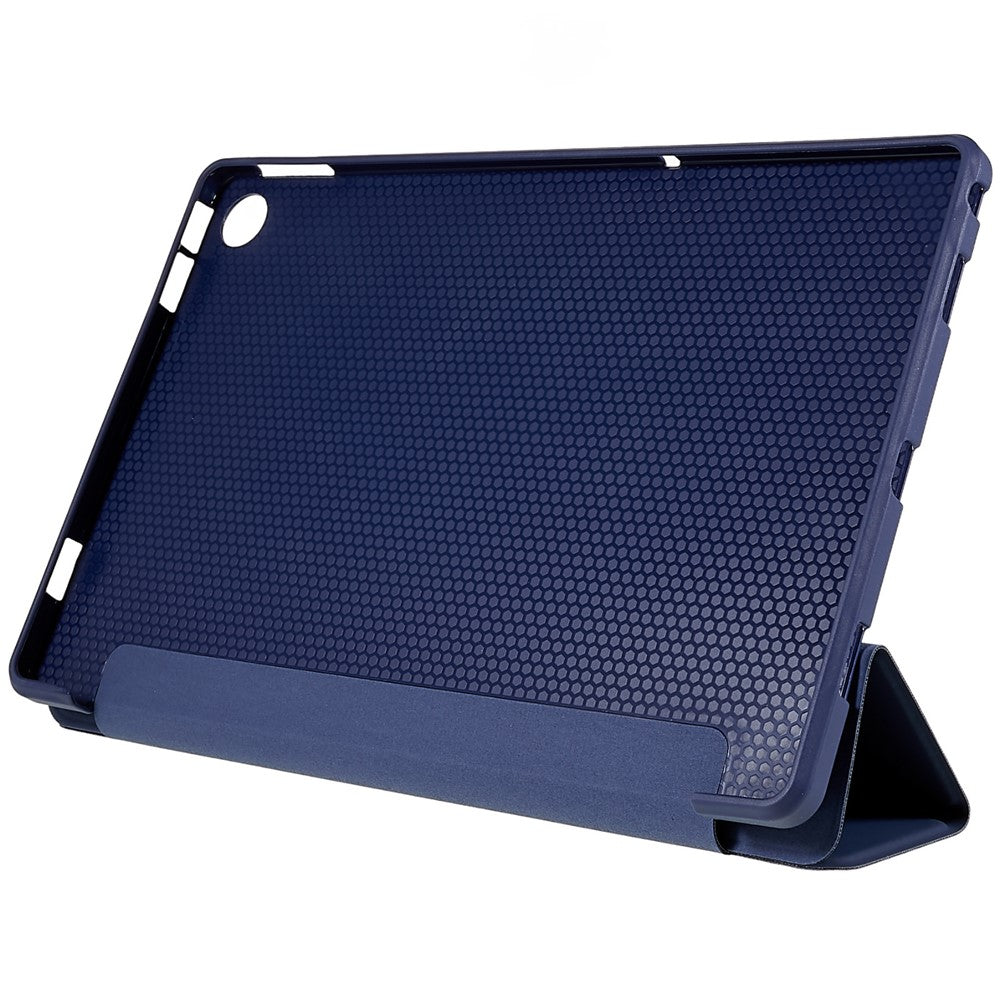 For Lenovo Tab M10 Plus (3rd Gen) / Xiaoxin Pad 2022 10.6 inch Three-fold Stand PU Leather Cover Full Protection Soft Silicone Tablet Case - Dark Blue