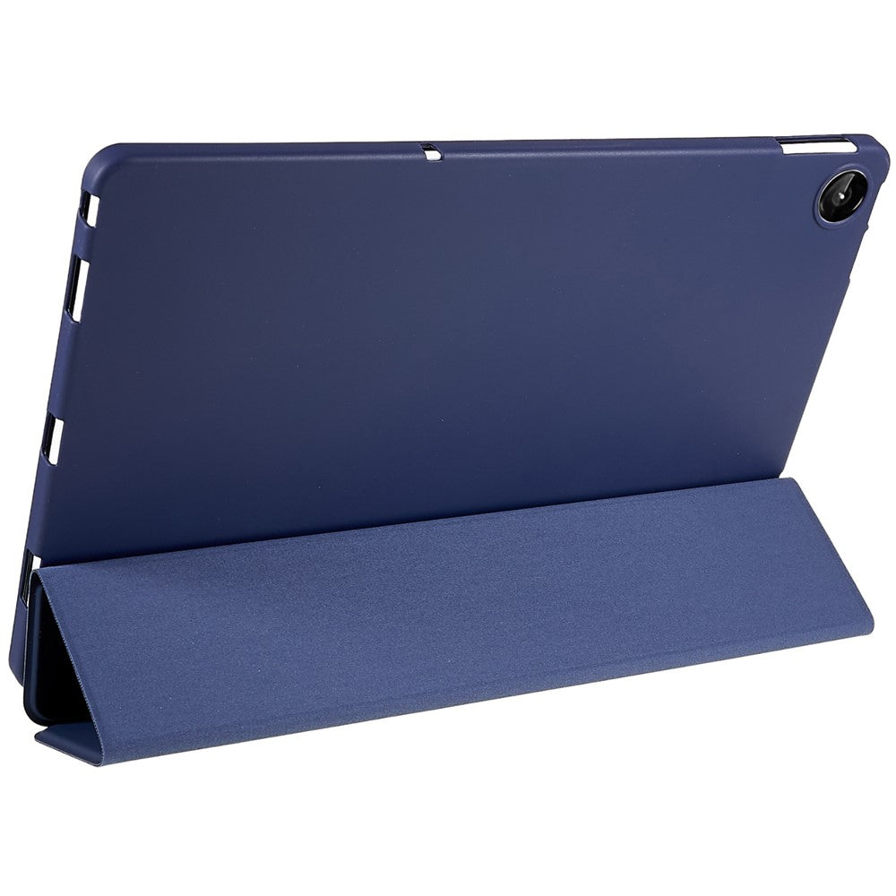 For Lenovo Tab M10 Plus (3rd Gen) / Xiaoxin Pad 2022 10.6 inch Three-fold Stand PU Leather Cover Full Protection Soft Silicone Tablet Case - Dark Blue