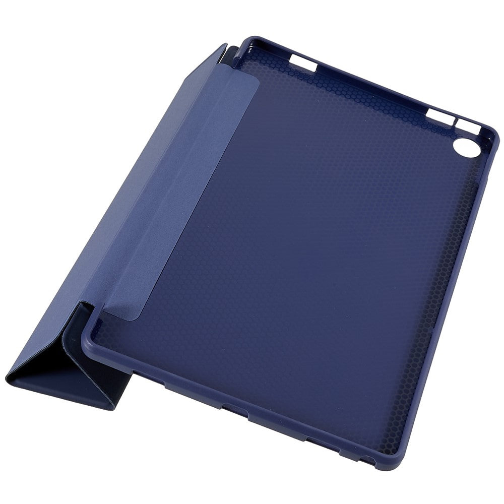 For Lenovo Tab M10 Plus (3rd Gen) / Xiaoxin Pad 2022 10.6 inch Three-fold Stand PU Leather Cover Full Protection Soft Silicone Tablet Case - Dark Blue