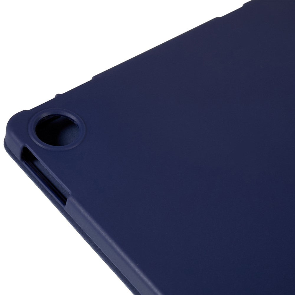 For Lenovo Tab M10 Plus (3rd Gen) / Xiaoxin Pad 2022 10.6 inch Three-fold Stand PU Leather Cover Full Protection Soft Silicone Tablet Case - Dark Blue