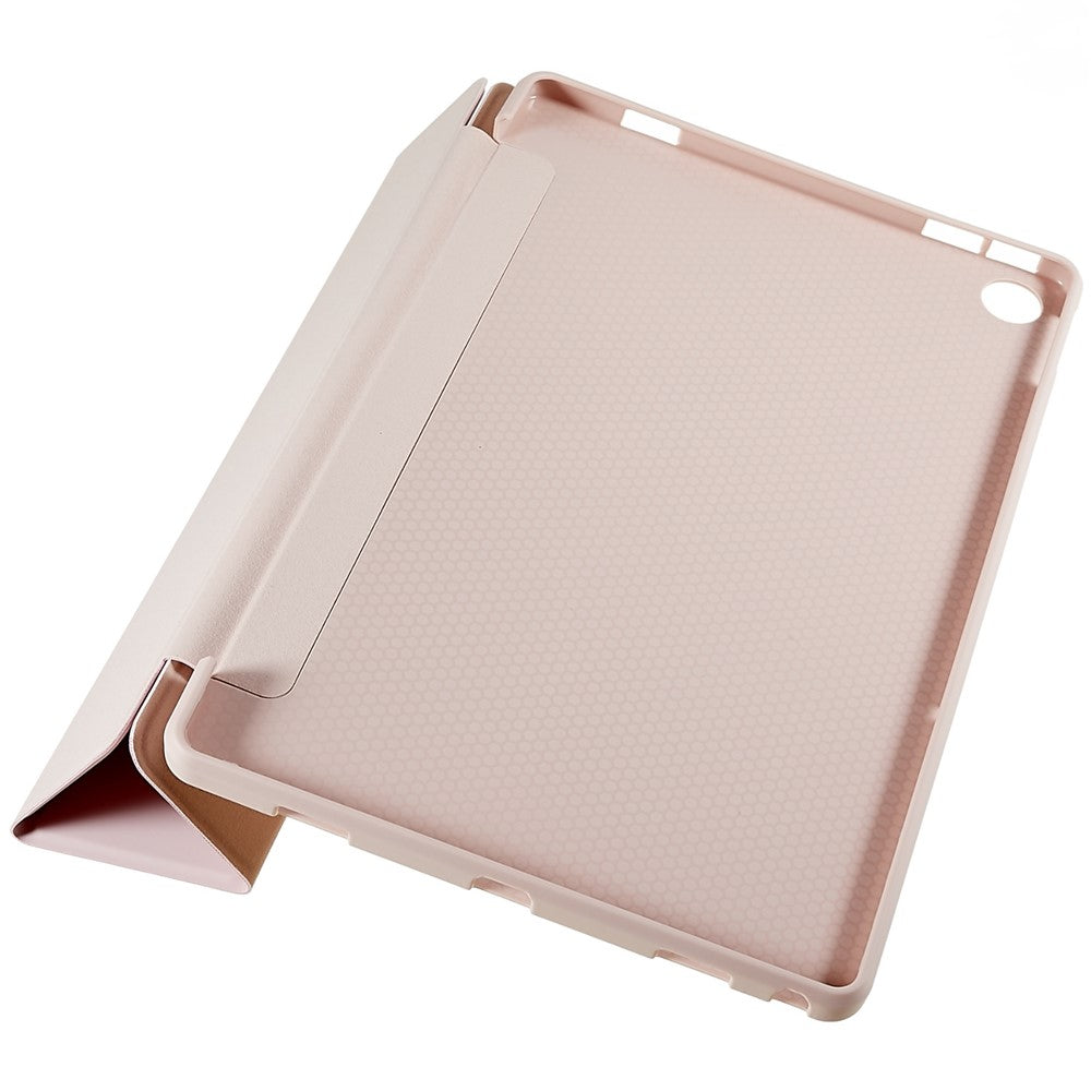 For Lenovo Tab M10 Plus (3rd Gen) / Xiaoxin Pad 2022 10.6 inch Tri-fold Stand PU Leather + Silicone Cover Tablet Anti-drop Shockproof Case - Pink