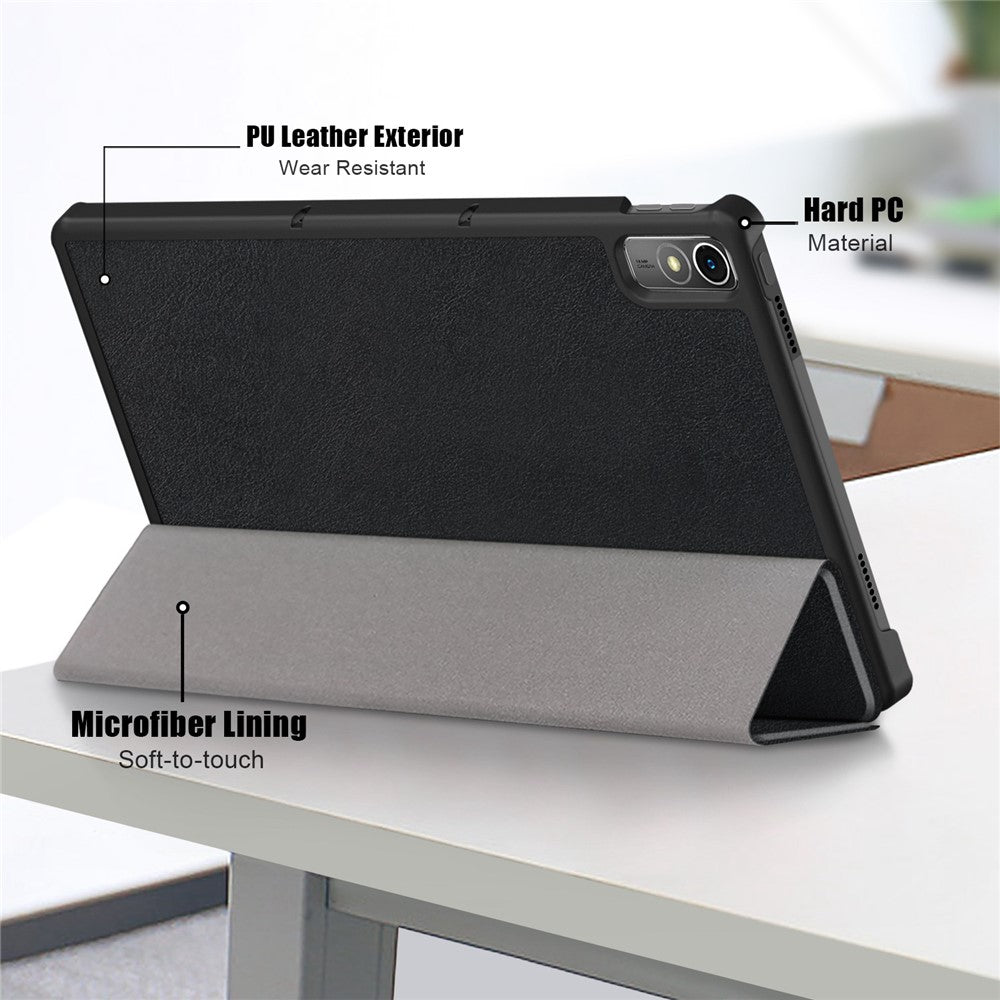 For Lenovo Tab P11 Gen 2 Solid Color PU Leather Tablet Case Tri-fold Stand Auto Wake  /  Sleep Smart Cover - Black