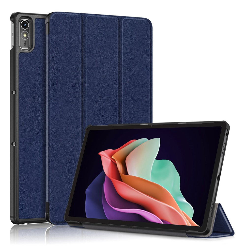 For Lenovo Tab P11 Gen 2 Solid Color PU Leather Tablet Case Tri-fold Stand Auto Wake  /  Sleep Smart Cover - Dark Blue