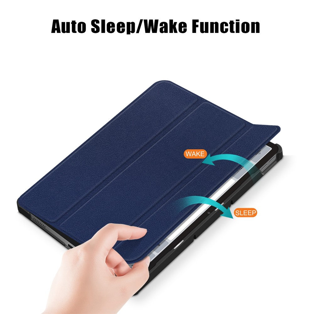 For Lenovo Tab P11 Gen 2 Solid Color PU Leather Tablet Case Tri-fold Stand Auto Wake  /  Sleep Smart Cover - Dark Blue