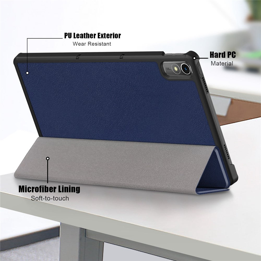 For Lenovo Tab P11 Gen 2 Solid Color PU Leather Tablet Case Tri-fold Stand Auto Wake  /  Sleep Smart Cover - Dark Blue