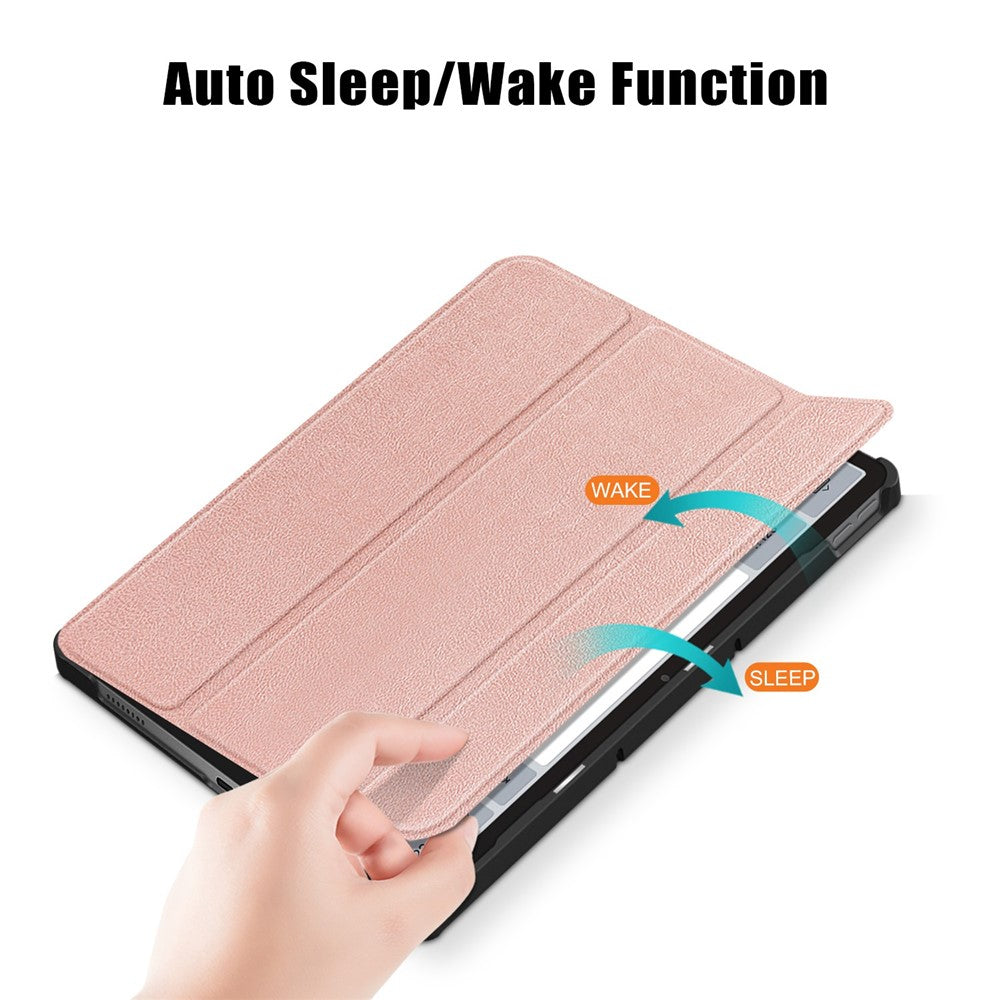 For Lenovo Tab P11 Gen 2 Solid Color PU Leather Tablet Case Tri-fold Stand Auto Wake  /  Sleep Smart Cover - Rose Gold
